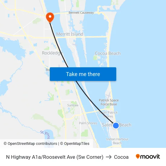 N Highway A1a/Roosevelt Ave (Sw Corner) to Cocoa map