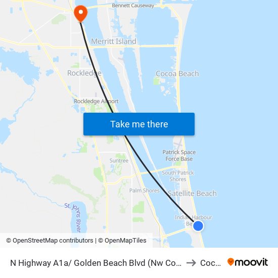 N Highway A1a/ Golden Beach Blvd (Nw Corner) to Cocoa map