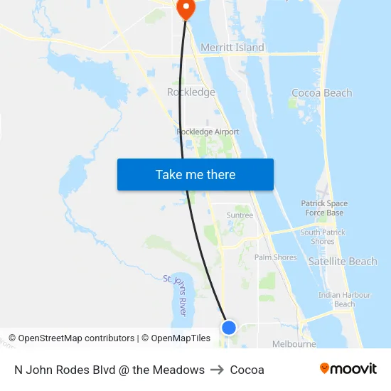 N John Rodes Blvd @ the Meadows to Cocoa map