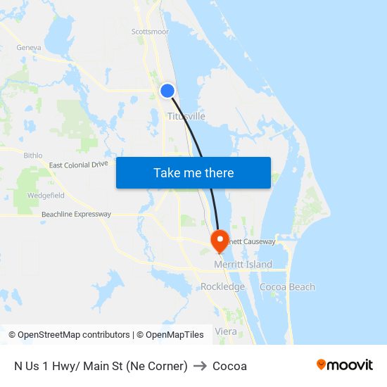 N Us 1 Hwy/ Main St (Ne Corner) to Cocoa map