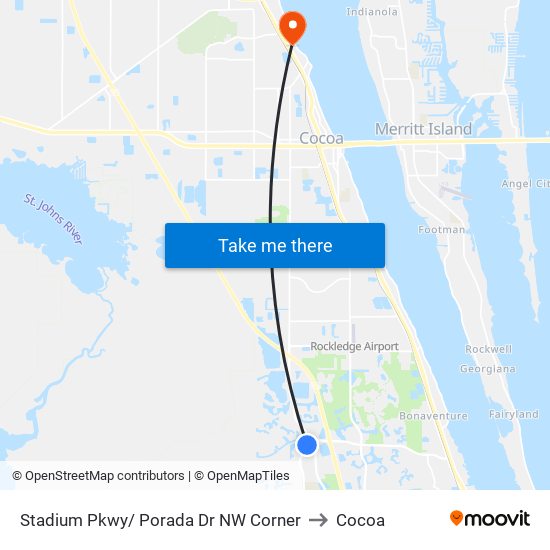 Stadium Pkwy/ Porada Dr NW Corner to Cocoa map
