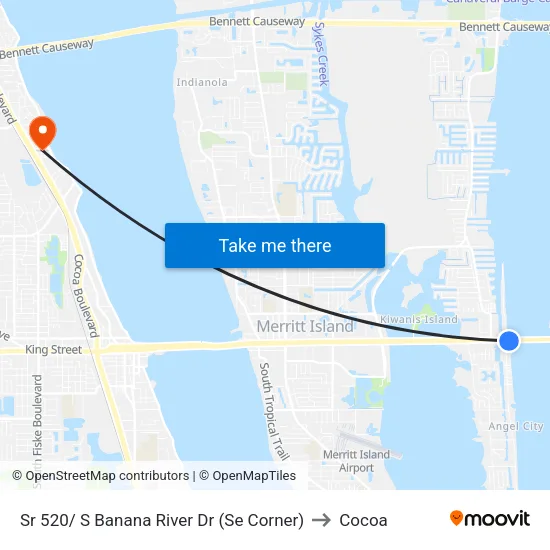 Sr 520/ S Banana River Dr (Se Corner) to Cocoa map