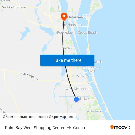 Palm Bay West Shopping Center to Cocoa map