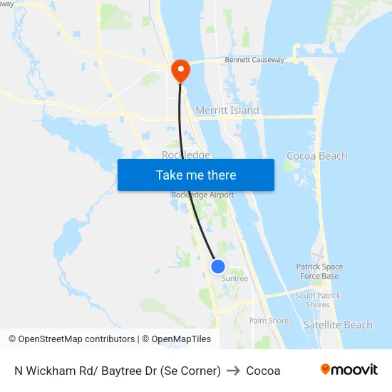 N Wickham Rd/ Baytree Dr (Se Corner) to Cocoa map