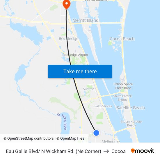 Eau Gallie Blvd/ N Wickham Rd. (Ne Corner) to Cocoa map