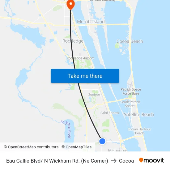 Eau Gallie Blvd/ N Wickham Rd. (Ne Corner) to Cocoa map