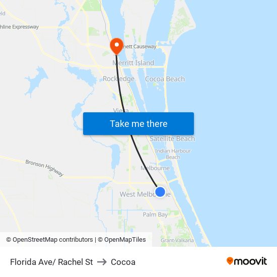 Florida Ave/ Rachel St to Cocoa map