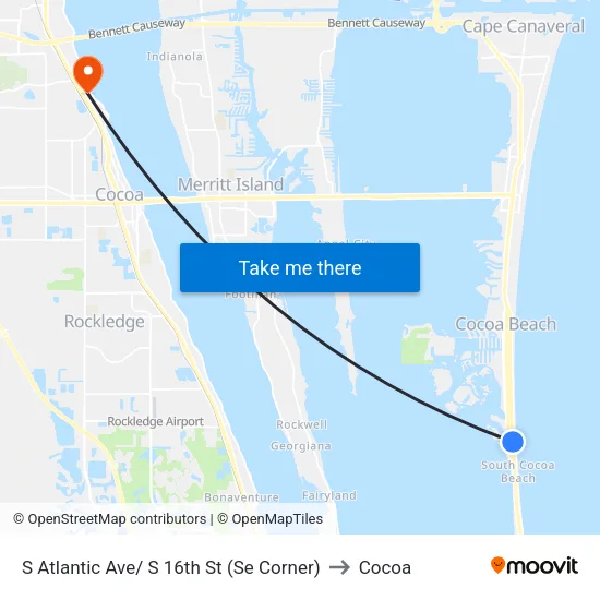 S Atlantic Ave/ S 16th St (Se Corner) to Cocoa map
