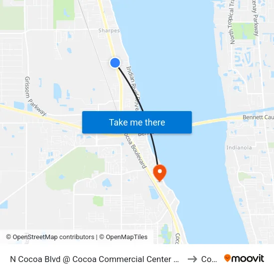 N Cocoa Blvd @ Cocoa Commercial Center South Driveway to Cocoa map