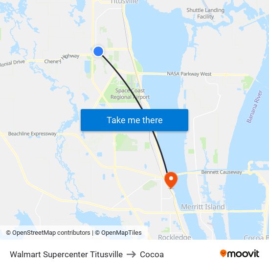Walmart Supercenter Titusville to Cocoa map