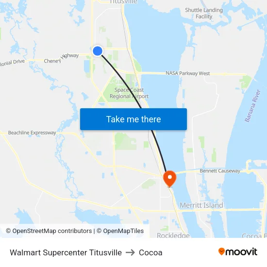Walmart Supercenter Titusville to Cocoa map