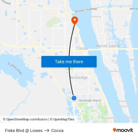 Fiske Blvd @ Lowes to Cocoa map