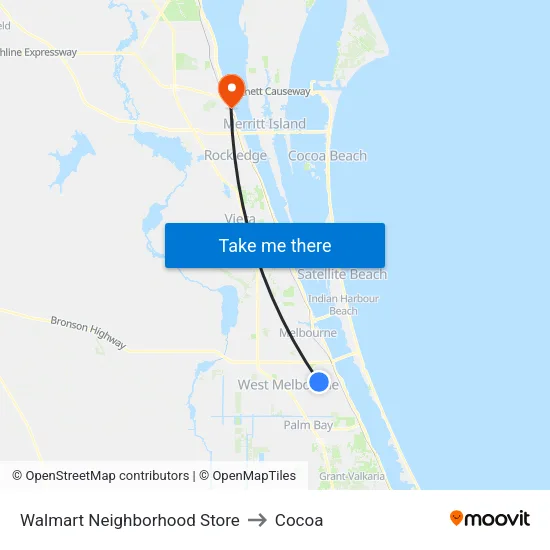 Walmart Neighborhood Store to Cocoa map