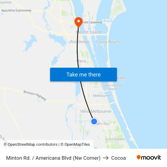 Minton Rd. / Americana Blvd (Nw Corner) to Cocoa map