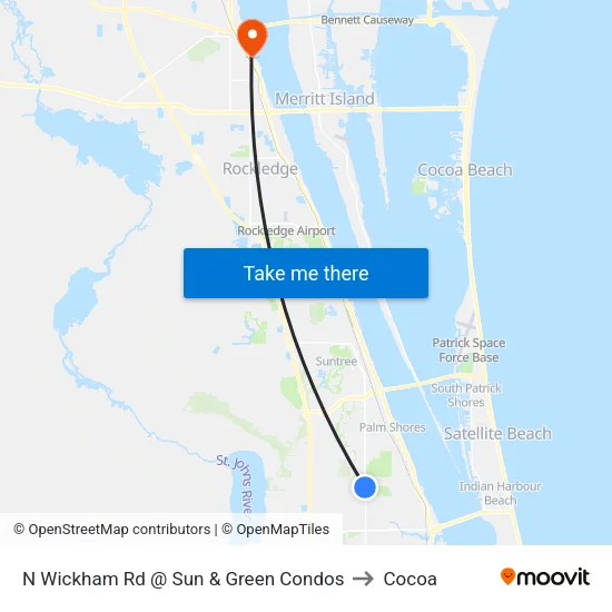 N Wickham Rd @ Sun & Green Condos to Cocoa map