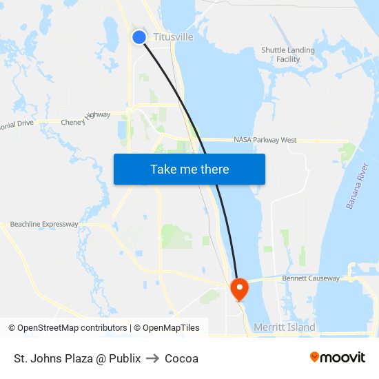 St. Johns Plaza @ Publix to Cocoa map