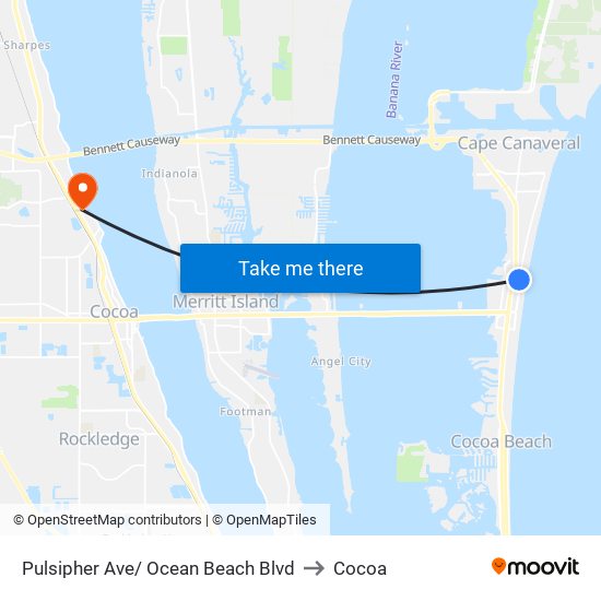 Pulsipher Ave/ Ocean Beach Blvd to Cocoa map