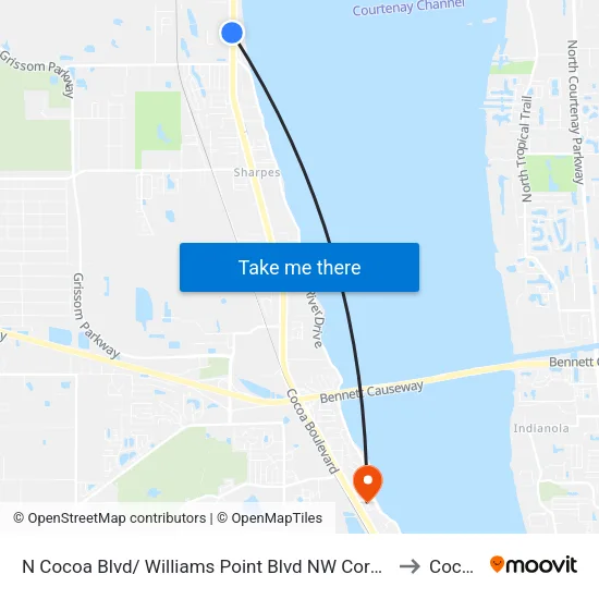N Cocoa Blvd/ Williams Point Blvd NW Corner to Cocoa map