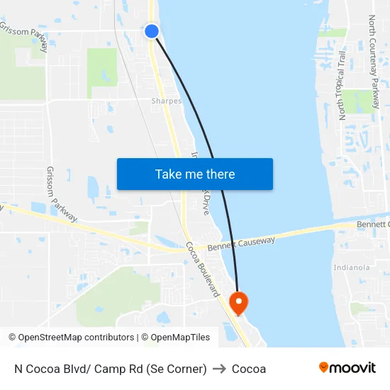 N Cocoa Blvd/ Camp Rd (Se Corner) to Cocoa map