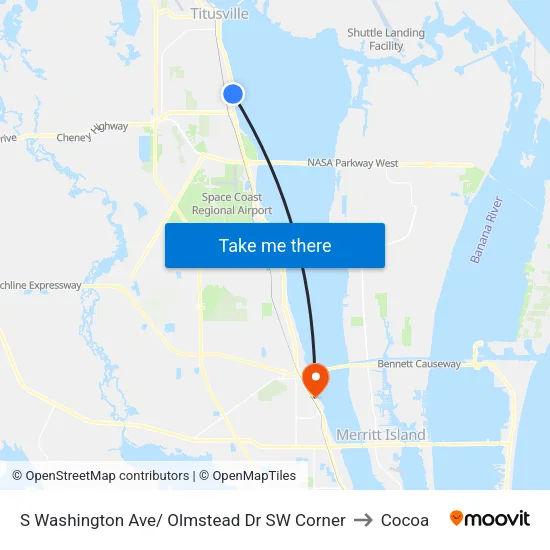 S Washington Ave/ Olmstead Dr SW Corner to Cocoa map