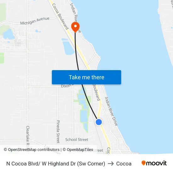 N Cocoa Blvd/ W Highland Dr (Sw Corner) to Cocoa map