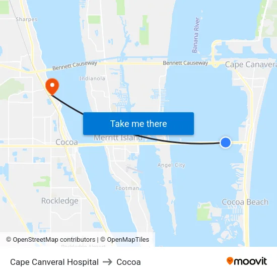 Cape Canveral Hospital to Cocoa map
