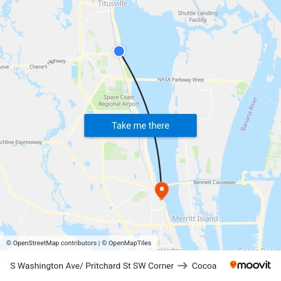 S Washington Ave/ Pritchard St SW Corner to Cocoa map