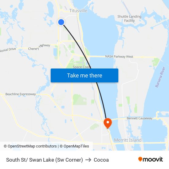 South St/ Swan Lake (Sw Corner) to Cocoa map