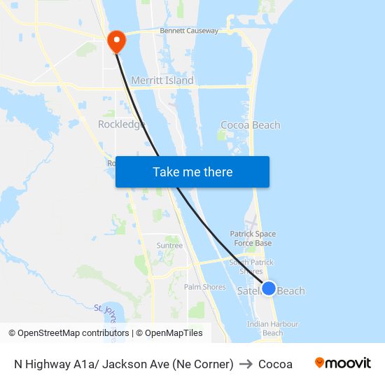 N Highway A1a/ Jackson Ave (Ne Corner) to Cocoa map