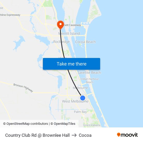 Country Club Rd @ Brownlee Hall to Cocoa map