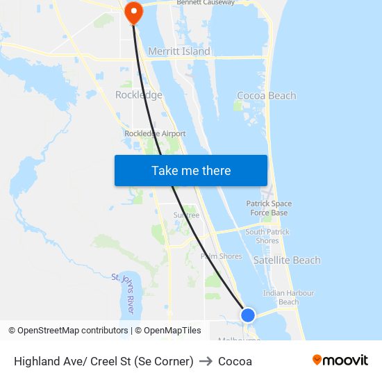 Highland Ave/ Creel St (Se Corner) to Cocoa map