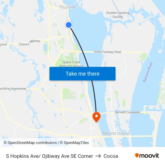 S Hopkins Ave/ Ojibway Ave SE Corner to Cocoa map