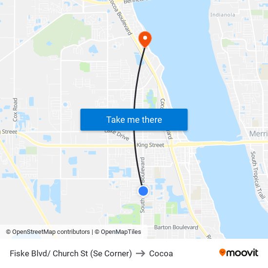 Fiske Blvd/ Church St (Se Corner) to Cocoa map