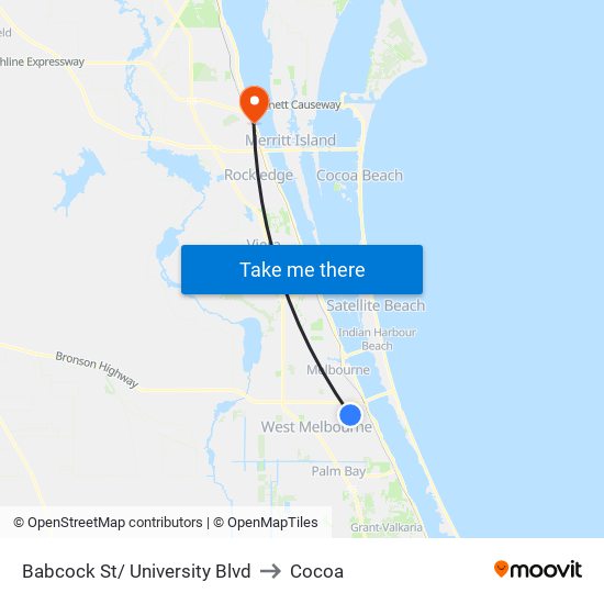 Babcock St/ University Blvd to Cocoa map