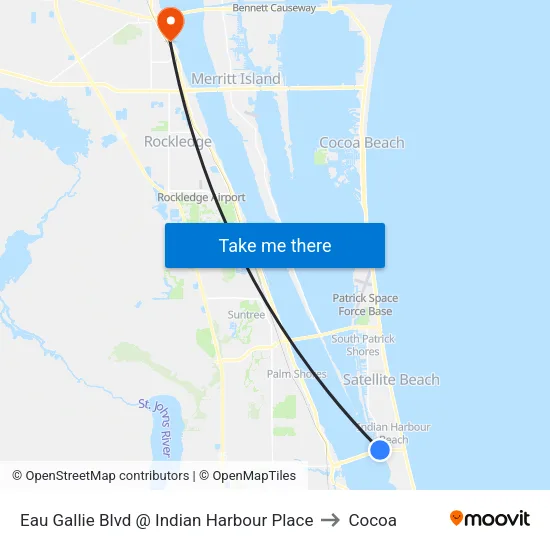 Eau Gallie Blvd @ Indian Harbour Place to Cocoa map