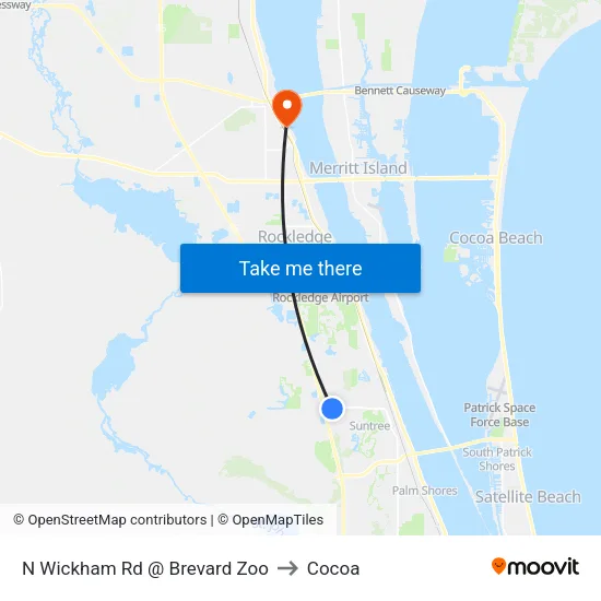 N Wickham Rd @ Brevard Zoo to Cocoa map