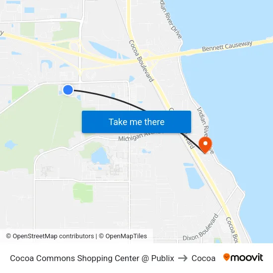 Cocoa Commons Shopping Center @ Publix to Cocoa map