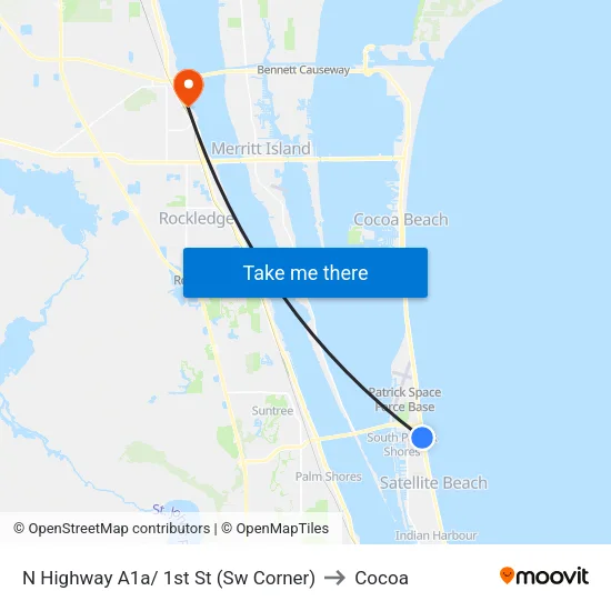 N Highway A1a/ 1st St (Sw Corner) to Cocoa map
