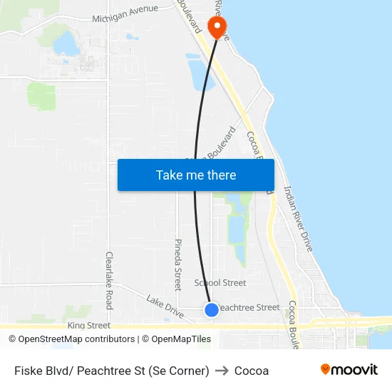 Fiske Blvd/ Peachtree St (Se Corner) to Cocoa map