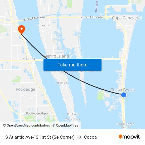 S Atlantic Ave/ S 1st St (Se Corner) to Cocoa map