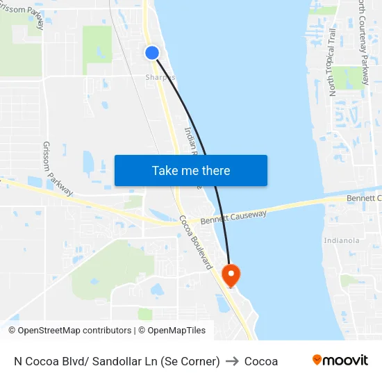 N Cocoa Blvd/ Sandollar Ln (Se Corner) to Cocoa map