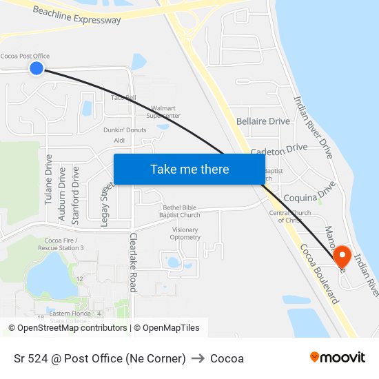 Sr 524 @ Post Office (Ne Corner) to Cocoa map