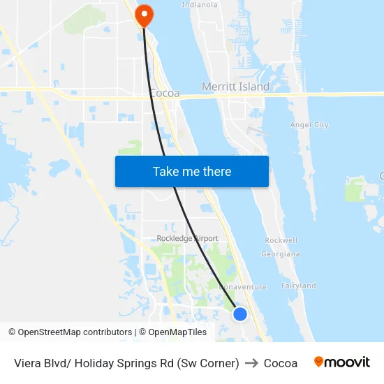 Viera Blvd/ Holiday Springs Rd (Sw Corner) to Cocoa map
