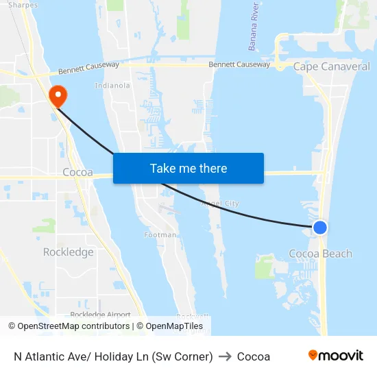N Atlantic Ave/ Holiday Ln (Sw Corner) to Cocoa map
