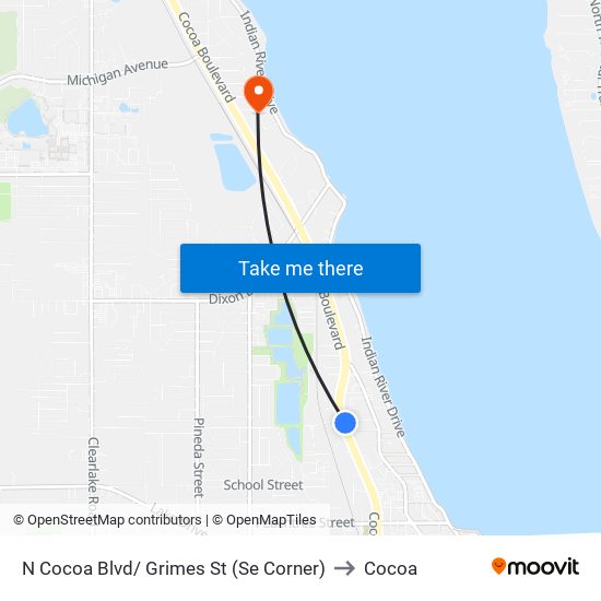 N Cocoa Blvd/ Grimes St (Se Corner) to Cocoa map