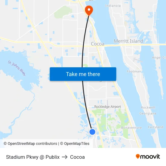 Stadium Pkwy @ Publix to Cocoa map