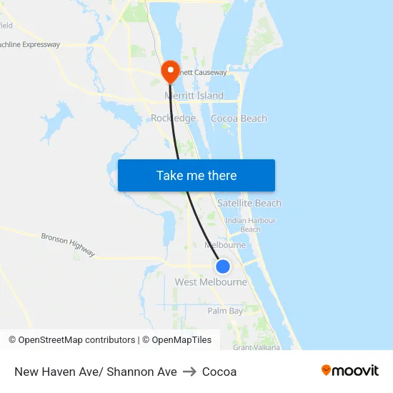 New Haven Ave/ Shannon Ave to Cocoa map