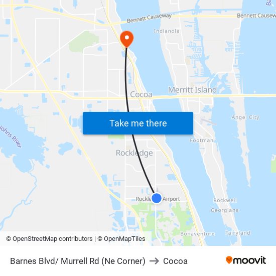 Barnes Blvd/ Murrell Rd (Ne Corner) to Cocoa map