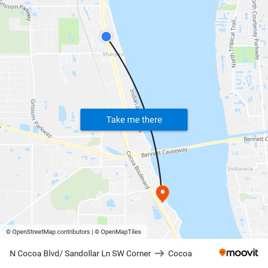 N Cocoa Blvd/ Sandollar Ln SW Corner to Cocoa map