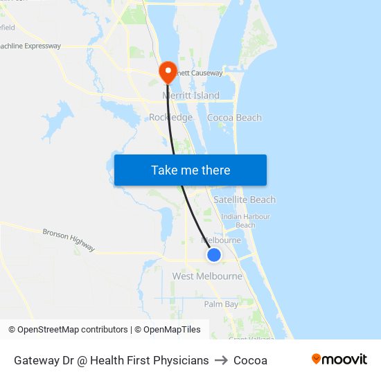 Gateway Dr @ Health First Physicians to Cocoa map